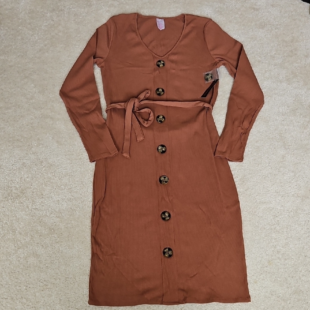 NWT NOBO Elegant Brown Stretch Form Fitting Dress